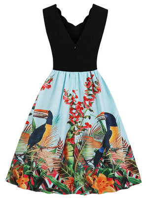 Elegant Vintage Casual V-Neck Sleeveless A-line Swing Dress