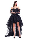 Black Vintage Beautiful Long Flared Sleeve Halloween Party Corset with Skirt Set for Women Model Show Side View
