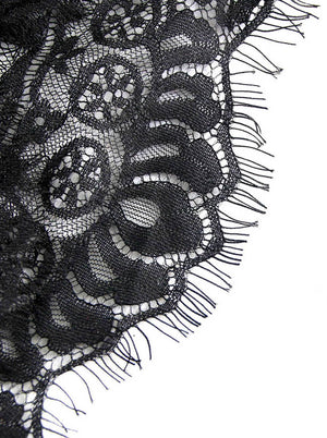 Women's Fashion Plastic Boned Black Overbust Long Floral Lace Sleeve Corset Organza Skirt Set Detail View