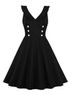 Elegant 1950s Vintage V Neck Sleeveless Swing Cocktail Dress