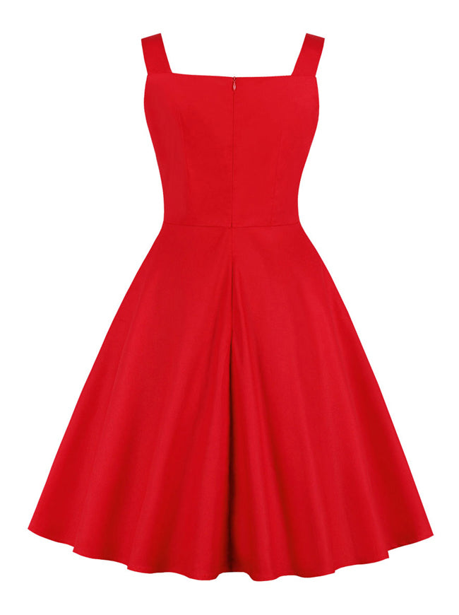Vintage V-Neck A-Line Spaghetti Straps Swing Tea Party Dress