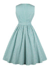 Vintage 50s Retro Sleeveless V-Neck Pockets Plaid Swing Dress