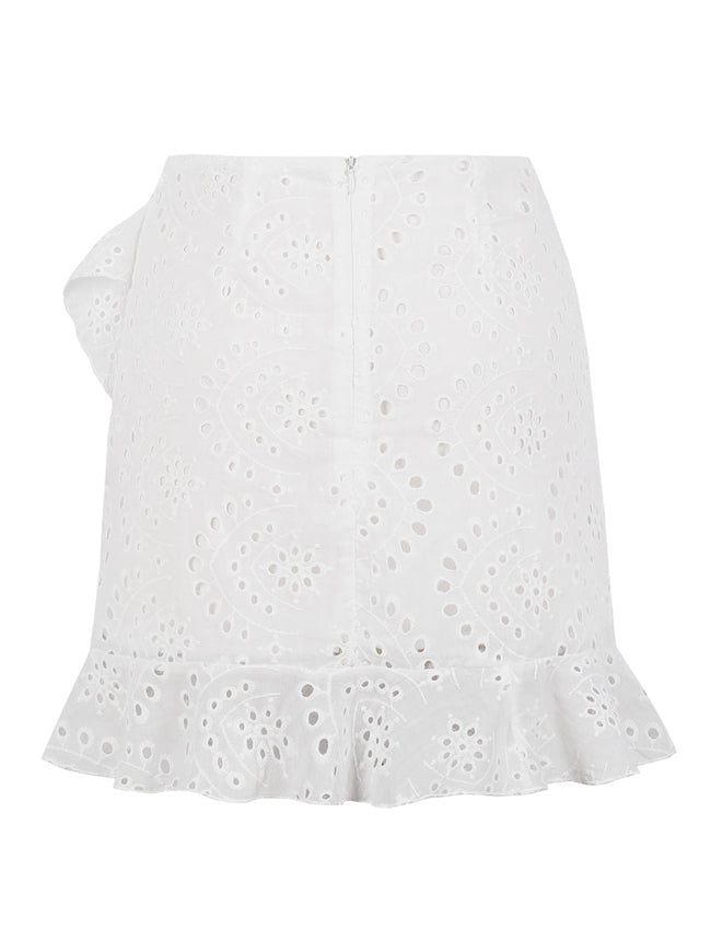 Above The Knee Wrap Skirt Office Wear Ruffle White Skirt Back View