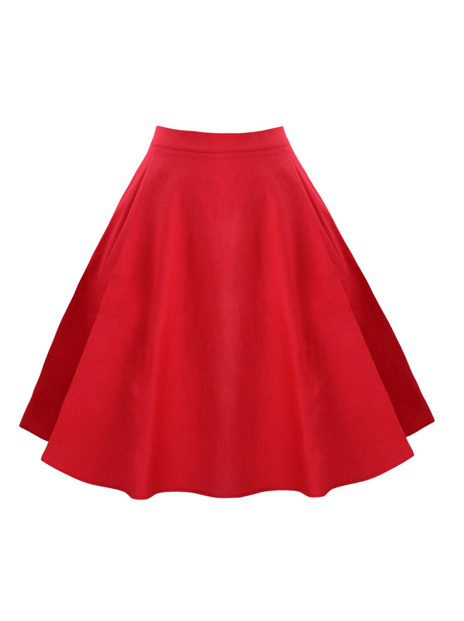 High Waisted Flared Classic Christmas Holiday Plain Skirt