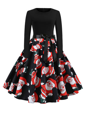 Long Sleeves Vintage Holiday Party Christmas Swing Dress Main View