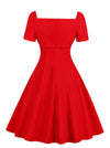 1950s Style Retro Short Sleeves A-line Fit Flare Pinup Formal Evening Homecoming Dress Back View