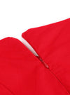 Red Retro Style Square Neckline Pleated Knee Length Style Christmas Holiday Dress for Women Detail View