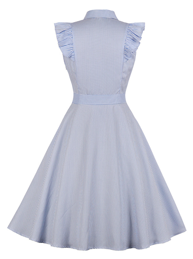 Vintage Style Elegant Ruffle Sleeve A Line Cocktail Party Swing Dress White for Women Back View
