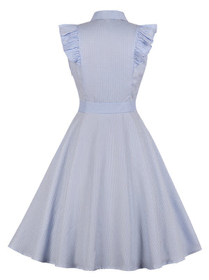 Vintage Style Elegant Ruffle Sleeve A Line Cocktail Party Swing Dress White for Women Back View