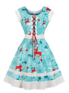 Vintage 1950s Rockabilly A-Line Printed Chirstmas Swing Dress Main View