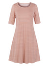 Casual LooseT Pink Shirt White Short Sleeve Swing Dress Front View