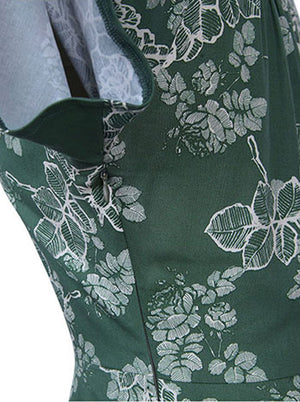 Green White Retro Rockabilly Sleeveless Decor Buttons A Line Homecoming Going Out Dress for Women Detail View