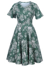 Short Sleeve Vintage Floral Print Cocktail Swing Midi Dresses Main View