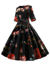 Vintage Half Sleeve Round Neck Audrey Hepburn Style Holiday Dress for Women Side View