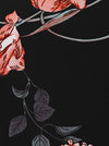 Women Retro Classic Floral Valentine's Gift Half Sleeve Round Neck Knee Length Black Dress Detail View