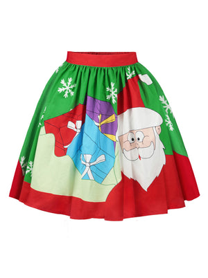 Christmas Santa Pleated Flared Short Midi Swing Skater Skirt Main View