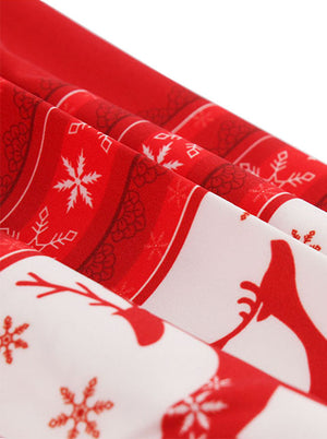 White Red Vintage Style Reindeer Print A-Line Knee Length Dress for Women Detail View