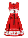 1950 Sexy Sleeveless Round Neck Printed Christmas Party Dress Main View