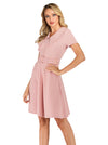 Slim Fit Knee Length Wedding Guest Holiday Casual Cocktail Midi Dress with Belted Detail View
