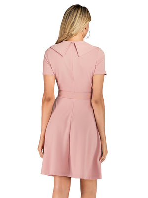 V-Neck Dating Midi Women Colorblock Night Out Business Banquet Dress with Lapel Back View