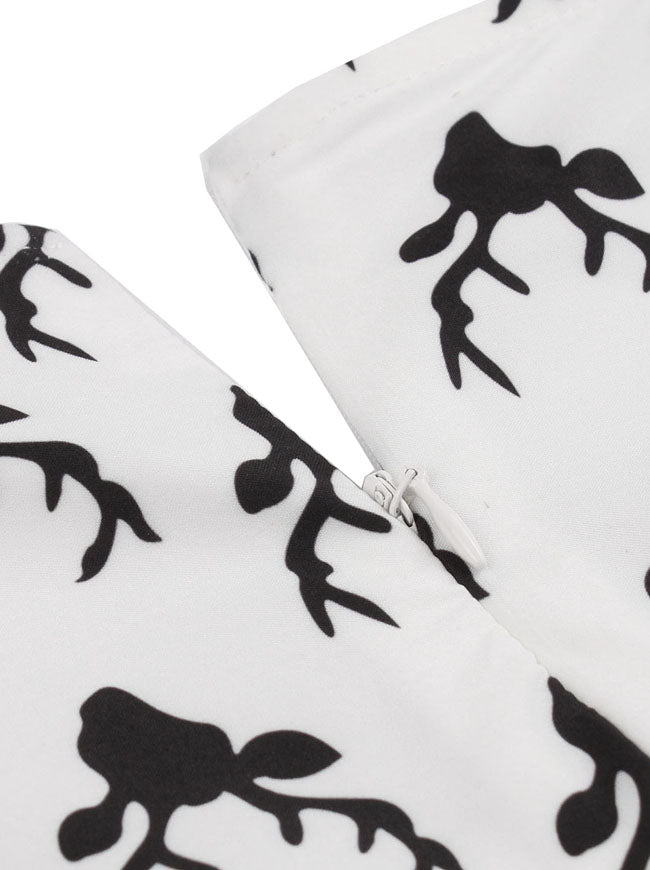 Vintage Retro Style High Waisted Vintage Printed A-Line Black Halloween Dress for Women Detail View