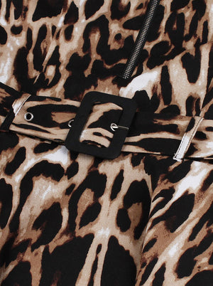 Vintage Half Sleeve Leopard Print Flare Wear to Work Dress Belt