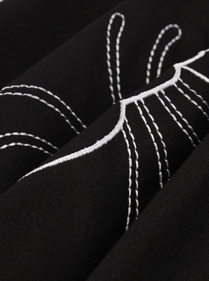 Classical Vintage High Quality Casual Women Black Pleats Cap Sleeve Party Dress Detail View