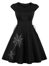 Elegant Vintage Square Neck Cap Sleeve Embroidered A-line Swing Dress