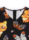 Elegant V-Neck Cute Fox Pattern Fit and Flare Knee Length Halloween Party Dress Detail View
