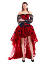 Vintage Ruffle Lace Red Corset Steampunk Outfit Strapless Busk Off Shoulder Dance Wear High Low Skirt Model Show Main View