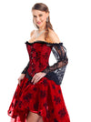 Red Embroidery Vintage Floral Patterns Long Sleeve Steampunk Corset Vintage Theme Party for Women Model Show Side View