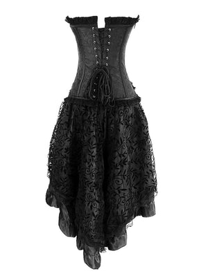 Sexy Masquerade Steampunk Gothic Burlesque Costume Corset with Hi Low Skirt Set