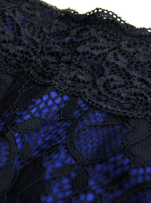 Elegant Black Lace Crochet High Waisted Pin Up Cocktail Prom Dress Detail View