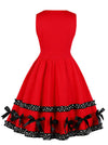 Red Vintage Sleeveless Fit and Flare High Waist Bows Knee Length Cocktail Dress Back View