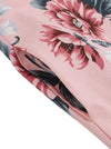 Homecoming Garden V-Neck Cotton Fit and Flared Midi Pin Up Style White Pink Printed Dress Detail View