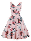 1950s Vintage Floral Print Sleeveless Cocktail Party Tank Dress