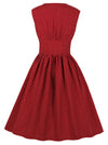 Red Scratchy Split Neck Floral Button 1940s Day 1950s Vintage Tea Dress Back View