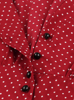 Wine Red Polka Dots Women Bridesmaid Vintage Summer Casual A-line Swing Dress Detail View
