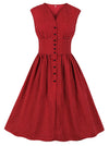 Women's 1950s Vintage Polka Dots Printed V Neck Sleeveless Swing Dress