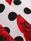 Red Rose Print Vintage Hepburn Style 50s Outfits Classic V-Neck Floral A-Line Mini Dress for Women Detail View