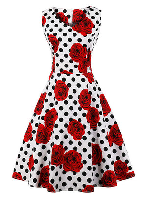 Casual 1950's Vintage Polka Dot Holiday Cocktail Party Dress Main View