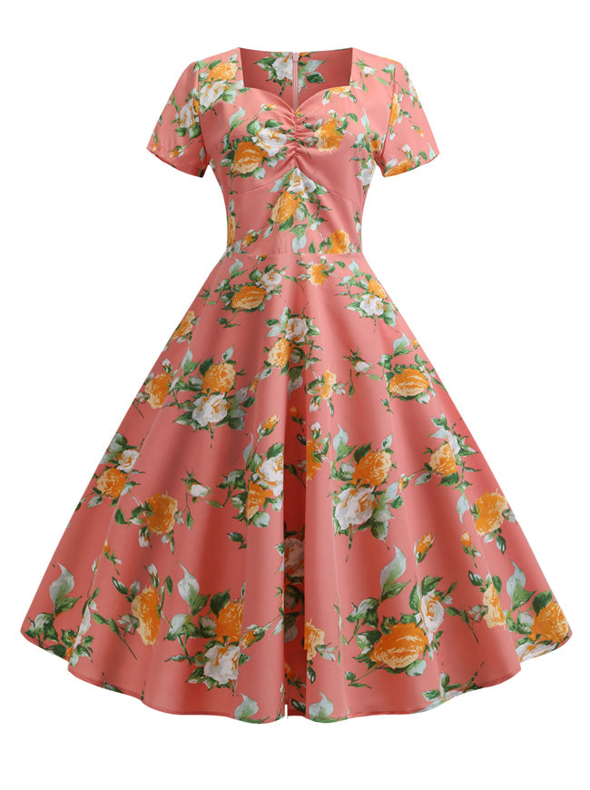 1950s Vintage Floral Short Sleeve Pleated Swing Dress – killreal