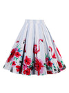 1950s Vintage Flamingo Floral Print Striped Pleated Skirt