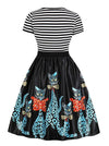 Women's Blue Cap Sleeve Elegant Abstract Pattern Homecoming Party Midi Dress Back View