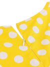 Yellow White Fit And Flared V Neck Rockabiily Dress for Womens Detail View