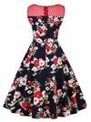 Vintage Style Red Mesh Vivid Floral Printed See Through Evening Dating Dress for Women Back View