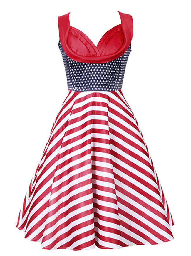 Fashion Sleeveless Vintage Style Cocktail Party Striped Dress