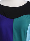 Green Blue Patchwork Vintage Geometric Pinup Rockabilly Tea Length Dress for Women Juniors Detail View