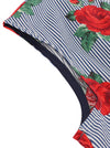 Slim Fit Wedding Vintage Tea Red Floral Button Up Classic Midi Dress Detail View