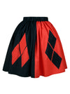 Black and Red Vintage Rockabilly Basic High Waist Knee Length Skirt for Women Back View